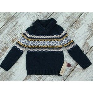 E of M Boys Size 2T, 4T Blue Cotton Blend Long Sleeve Chunky Sweater